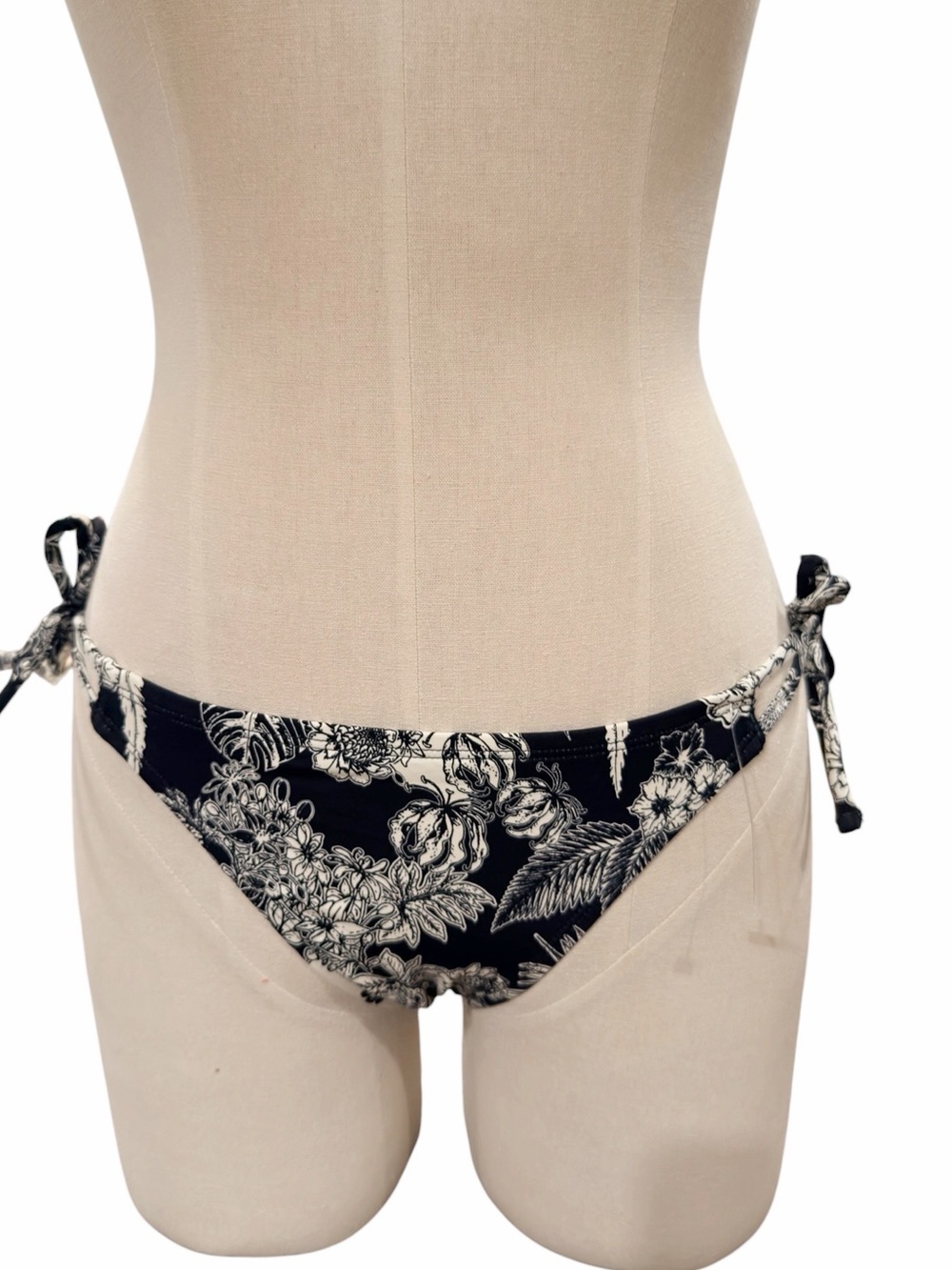 ECHO New York Black and White Floral Print Double Side Tie Bikini Bottoms